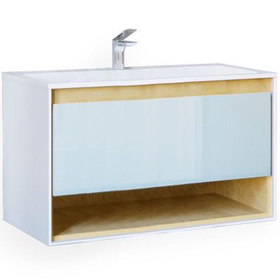 Тумба под раковину Jorno Glass 100 Gla.01.97/P/W подвесная Белый глянец